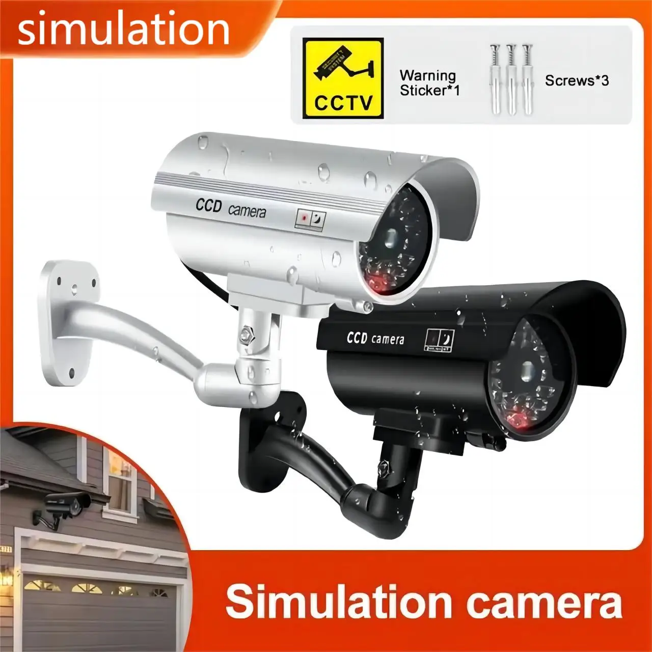 깜박이는 빨간색 LED 총알 모양의 가짜 더미 카메라, 방수 보안 CCTV 감시 카메라, 가정용 야외 실내 카메라, 1PC 