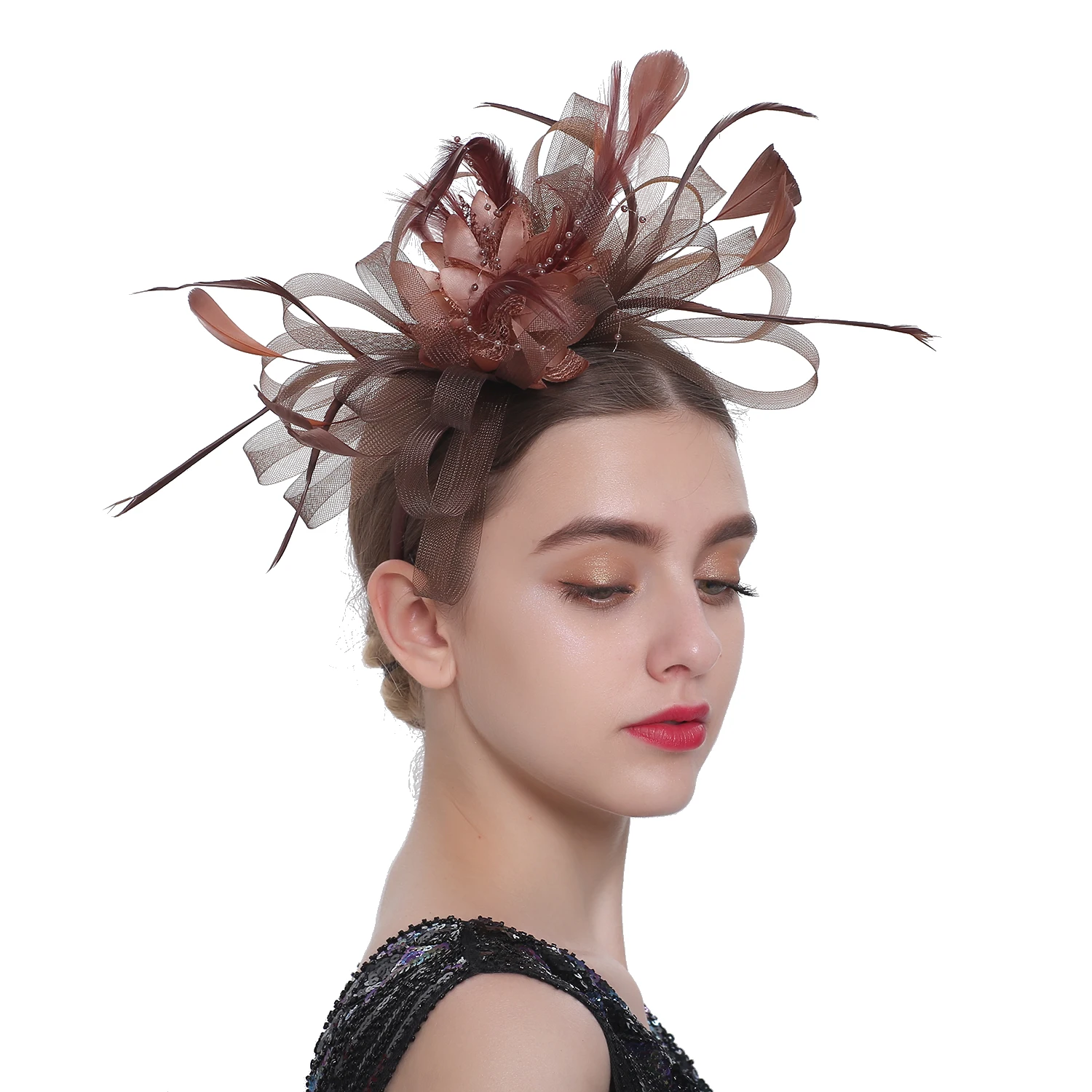 

Fascinator Hat Feather Flower Headdress Bridal Hair Accessories Mesh Top Hat Jockey Club Hair Accessories Hairpin