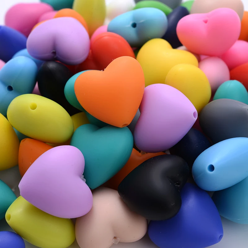 Silicone Teething Beads 10Pcs Baby Colorful Heart Shaped Teether DIY Nursing Chew Pacifier Chain Clip