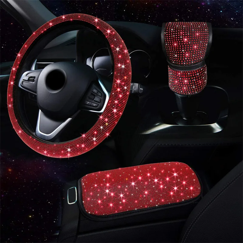 3 stücke Bling Bling Strass Kristall Auto Lenkrad Abdeckung Leder  Lenkung-rad Abdeckungen Auto Zeug Auto Zubehör für frau - AliExpress