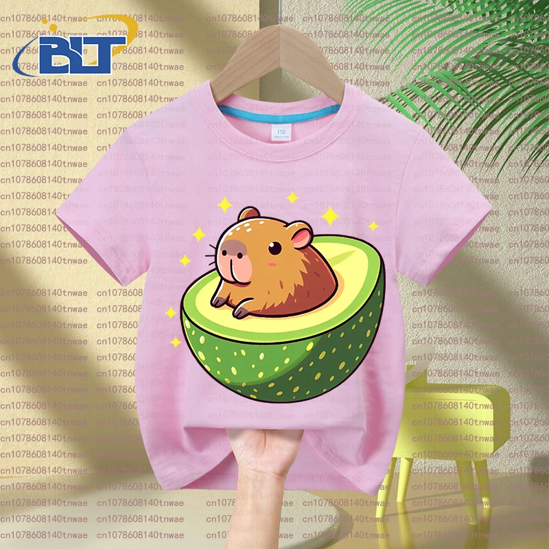 Cute Capybara Avocado print kids summer T-shirt set children's cotton short-sleeved shorts 2-piece set for boys and girls 2