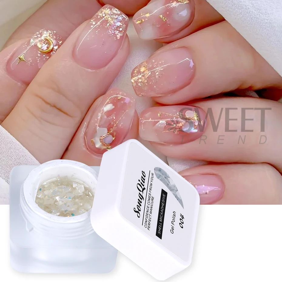 5ml Shimmer Shell Mermaid Nail Gel Polish Sparkling White UV LED Shiny Varnishes Soak Off Lacquer Broken Mica Gel Manicure Decor
