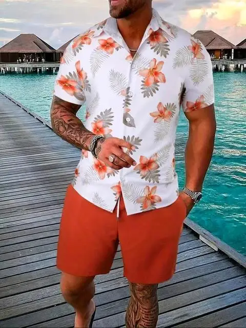 Summer Tropical Plants 3D Print Men Shirt Sets Fashion Short Sleeve Shirt Oversized Casual Beach Shorts Streetwear Suits Clothes 3