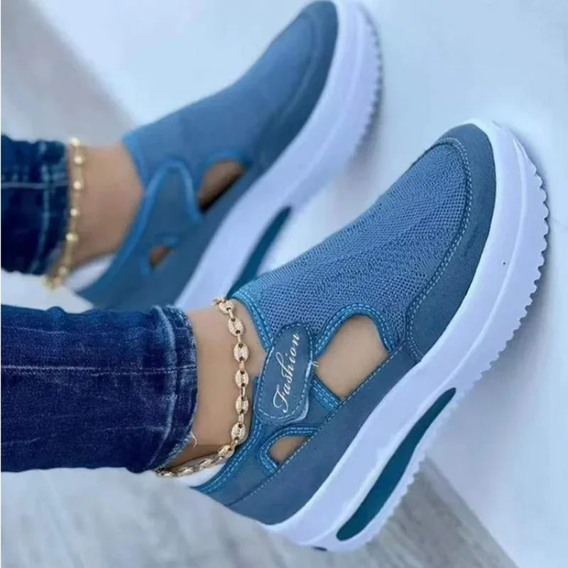 Summer Oversize Fly Woven Breathable Casual Slope Heel Thick Sole Hollow Out  Round Toe Low Top Women's Shoes Sandals sneakers