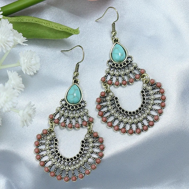 Bohemian Vintage Earrings Set Tassel Water Drop Earrings for Women Geometric Wooden Beads Hollow Dangle Aesthetic Jewelry