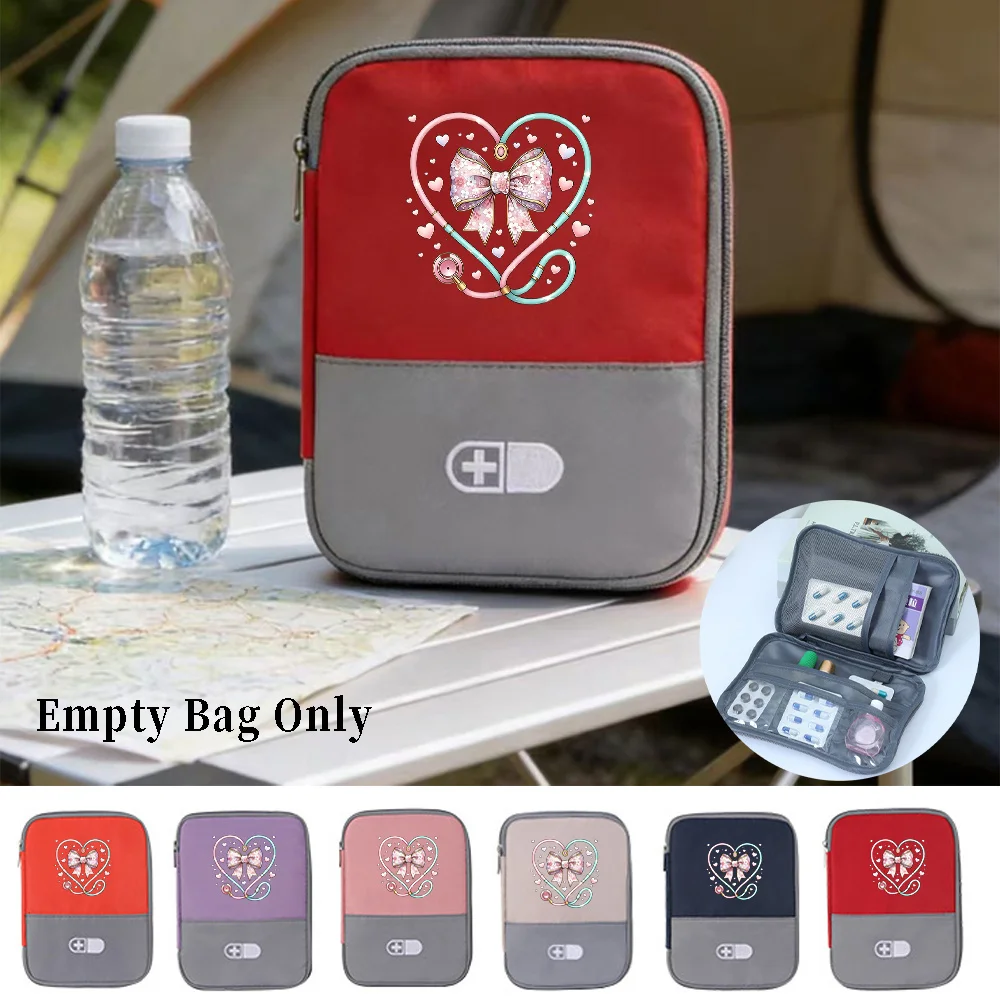 1pc Stethoscope & Heart-Bowknot Design Large Capacity Medicine Storage Bag Portable Organizer for Home, Daily Use