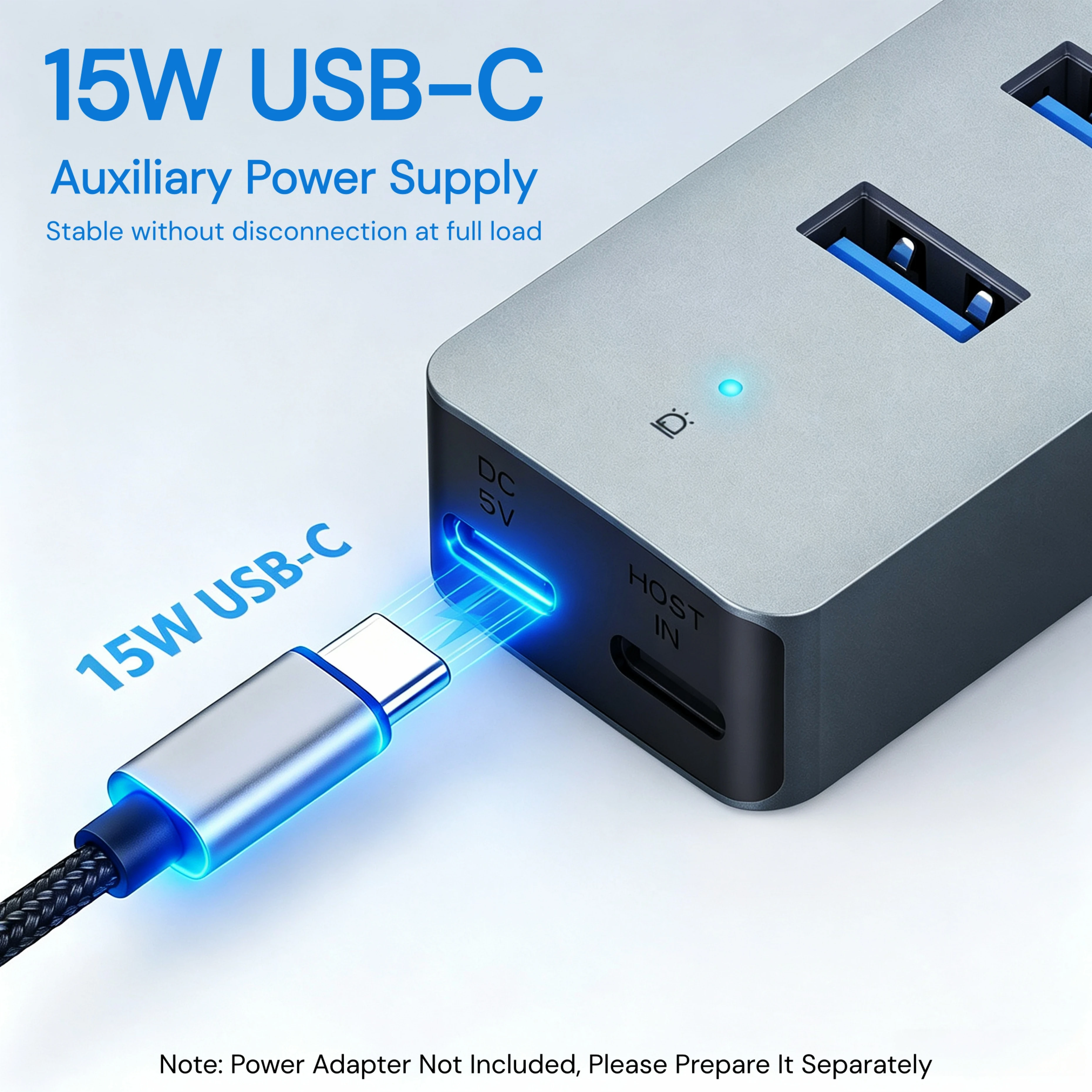 High-Speed 4-Port Aluminum USB 3.0 Hub with Long Cable