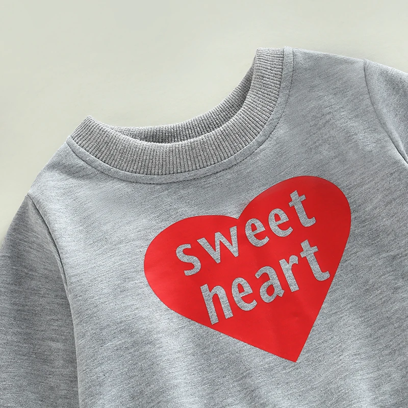 Girls' Valentine's Heart Sweatshirt & Velvet Pants 4