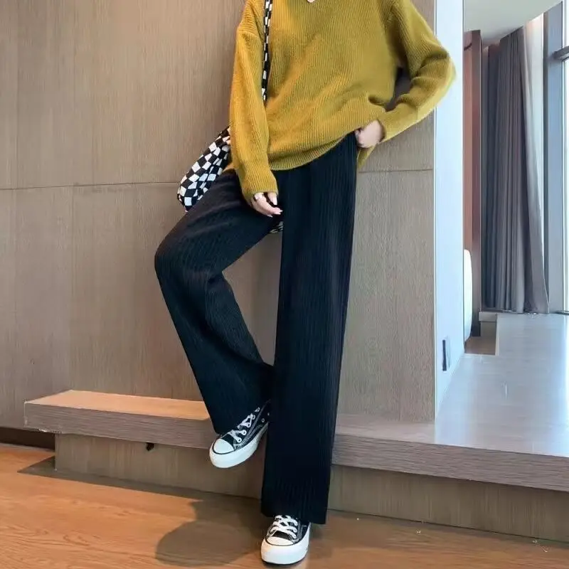 2023 New Spring and Autumn Fashion Trend Simple Solid Color Casual Sports High Waist Loose Drop Straight Corduroy Capris