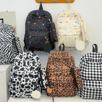 Animal Print Bookbag and Lunch Bag Combo with Lunch Box and Pencil Pouch Middle School Backpacks for Teens Girls Women College 1