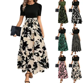 Women's Dresses High Waist Floral Print Dress Elegant Fashionable Maxi Sundress Casual Vintage Style For Spring Summer 3