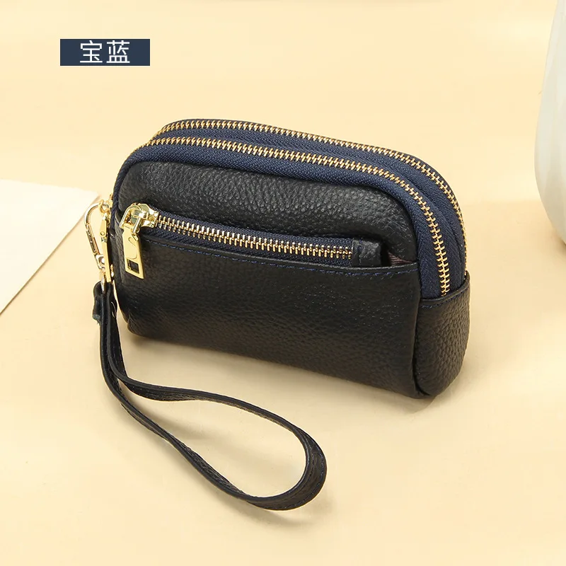 Elegant Genuine Leather Mini Wallet - Women's Handbag Style Coin Purse with Triple Zipper Design
