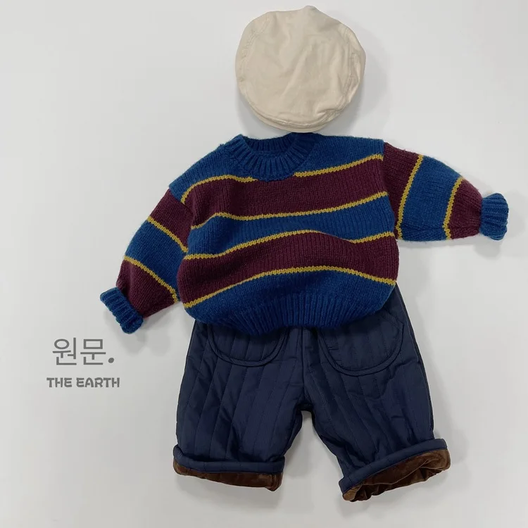 가을 겨울 아동 의류 소년 소녀 어린이 니트 레트로 스트라이프 스웨터  캐주얼 니트 풀오버 셔츠  패션상의