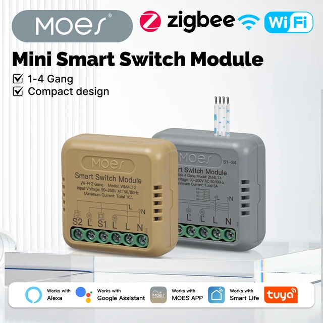 โมดูลสวิตช์อัจฉริยะ MOES Tuya Mini WiFi ZigBee 1-4 ช่อง ควบคุมด้วยตัวเอง ตั้งเวลาได้ ใช้ในระบบอัตโนมัติภายในบ้าน ทำงานร่วมกับ Alexa และ Google Home Assistant 1