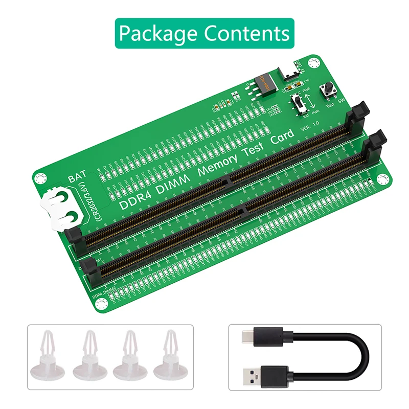 데스크탑 컴퓨터 마더보드 메모리 슬롯 2 개, DDR4 진단 수리 분석기 테스트, DDR4 DIMM 메모리 테스트 카드, LED 테스터 카드 포함