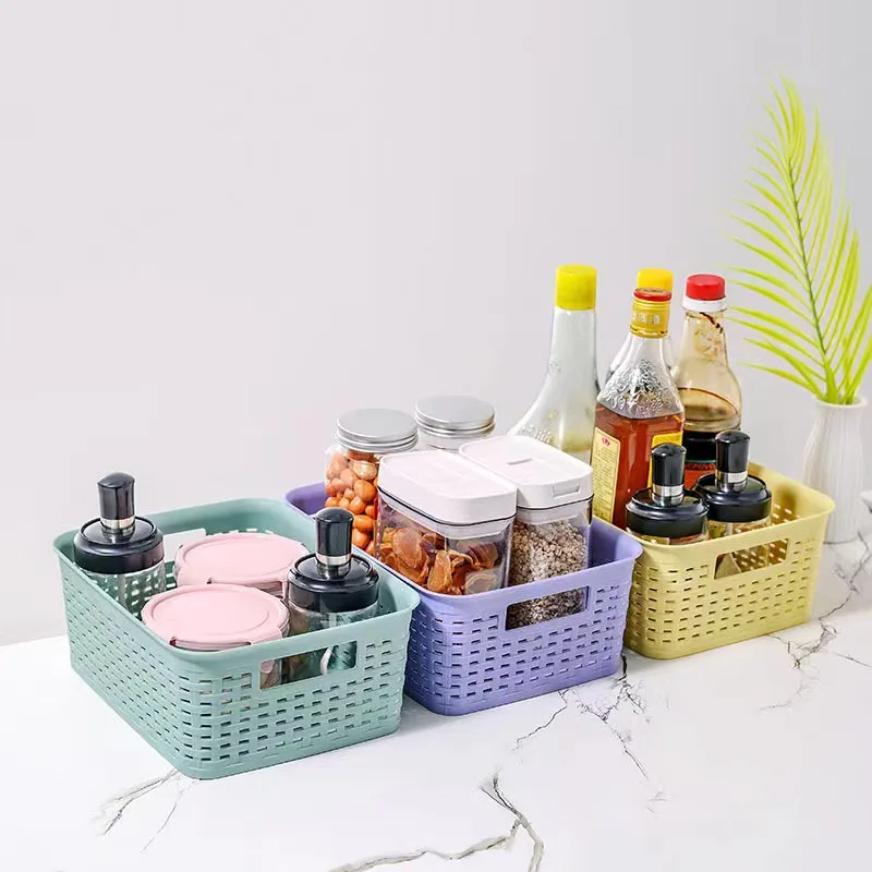 Plastic Household Storage Basket Multipurpose Sundries Storage Basket Cosmetics Organizer Kitchen Bathrooms Storage Organizer