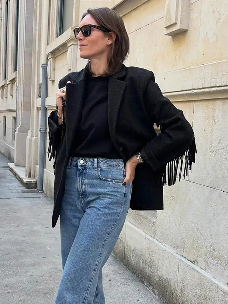 Quasten Woolen Anzug Jacke Frauen Elegante drehen-unten Kragen Langarm Einreiher Tasche Herbst Winter Mäntel Neue Outer – Detail 33