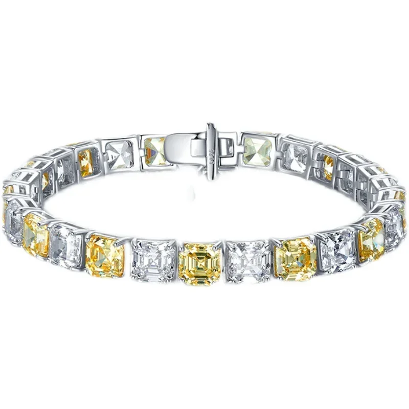 

High carbon diamond princess square tower cut colorful diamond S925 bracelet 925 sterling silver overlay wedding jewelry