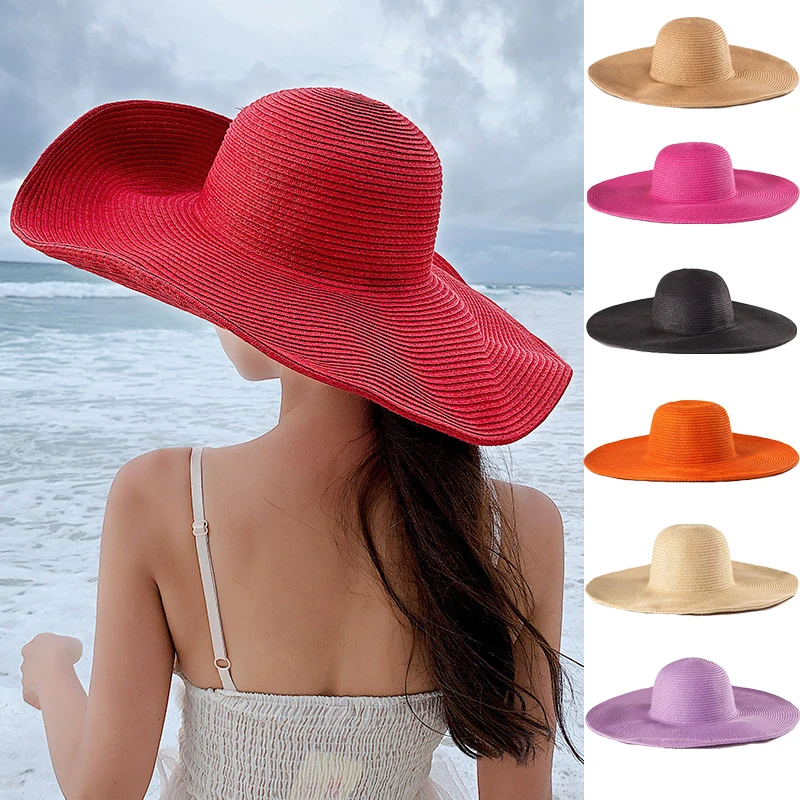 Women 15cm Wide Brim Sun Hat Summer Travel Floppy Straw Hat Female Outdoor Vacation Roll Up UPF50+ Oversized Foldable Beach Hat 1
