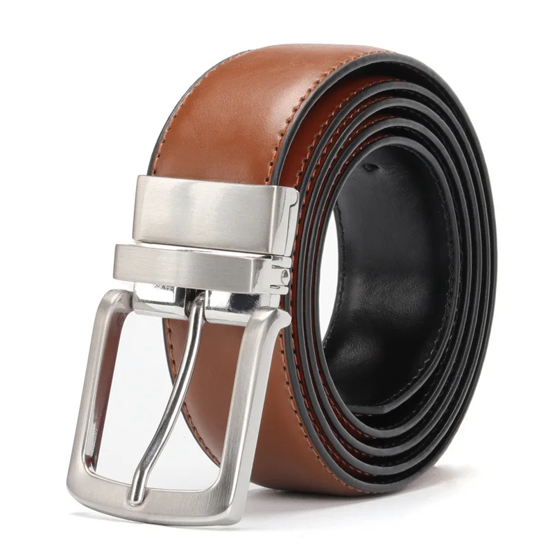 

High Quality Reversible Buckle Belt Men's Cowskin Leather Belts Rotated Buckle Two In One Male Belts Fashion Pin Buckle Strap