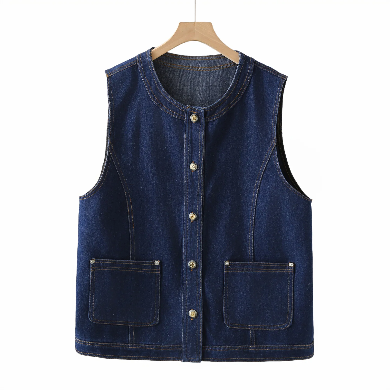 Plus Size Women's Waistcoat Autumn Denim Vest Jacket Hong Kong Style Casual For O-Neck Sleeveless Top 2522