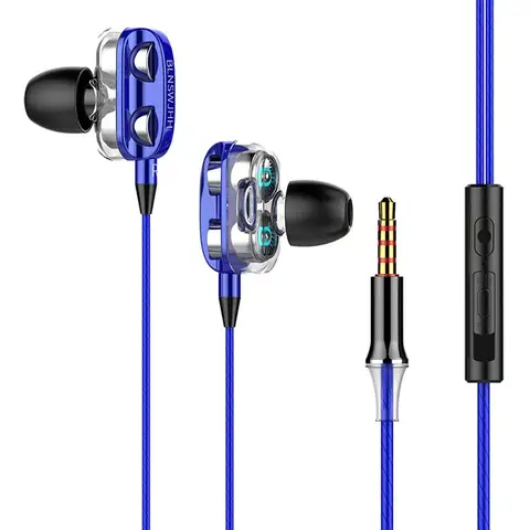 Wired Headset Hifi Sound Stereo Double Moving Coil Dual Speaker In-ear Earphones With Microphone Sport Music Earbuds
