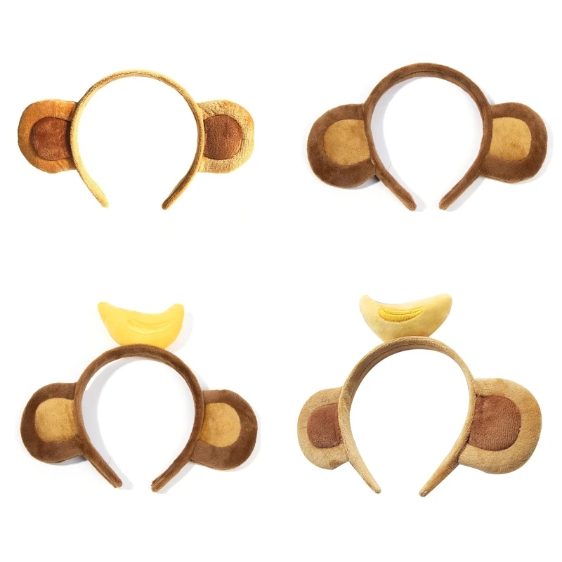 

Cartoon Animal Headbands Soft Faux Plush Monkey Ears Hairband Funny Banana Hair Hoop Creatures Theme Party Costume