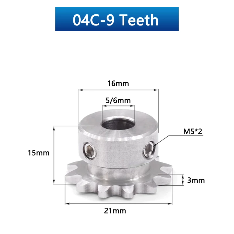 1pc 9 10 11 Teeth 04C 304 Stainless Steel Industrial Drive Sprocket Wheel Chain Gear 9T 10T 11T Bore 6mm 8mm 10mm Groove Step