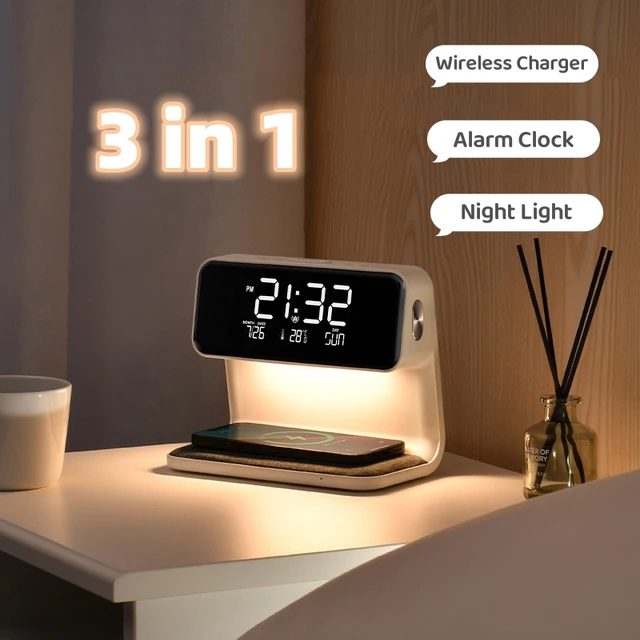 Lampada da comodino creativa 3 In 1 ricarica Wireless sveglia con schermo  LCD caricabatterie per telefono Wireless per Iphone Home Decor Night Light  - AliExpress
