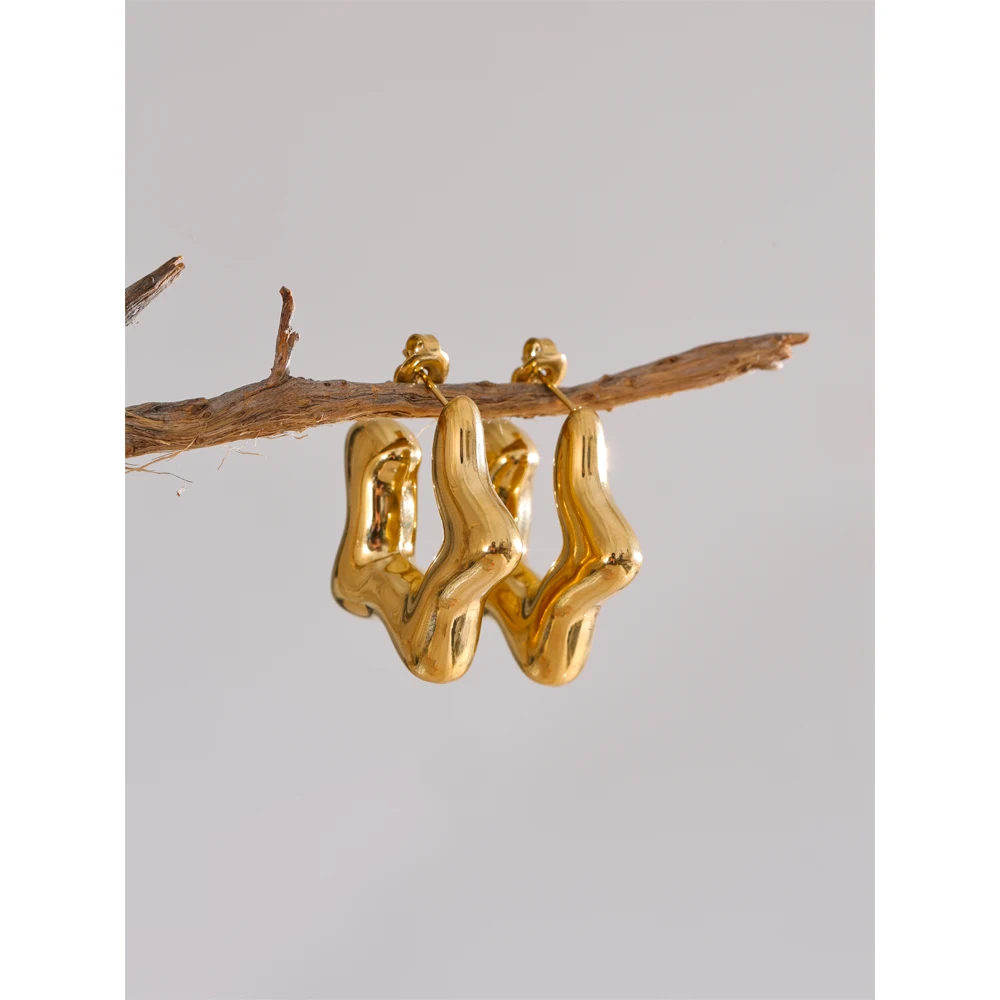 Yhpup Anti Allergic Stainless Steel Chunky Star Earrings