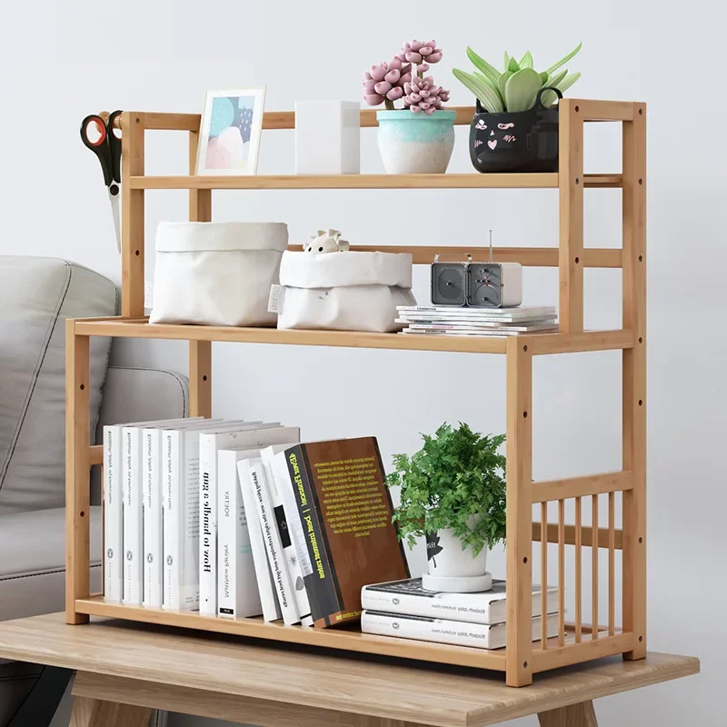 Wood 3 Layers Bookshelf Desk Organizer Student Book Holder Home Sundries Storage Shelve Kitchen Seasoning Rack Desk Accessorie