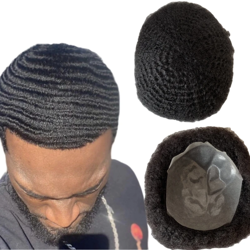 

European Virgin Human Hair System 4mm Wave toupee 8x10 Thin Skin Full PU Toupee Men