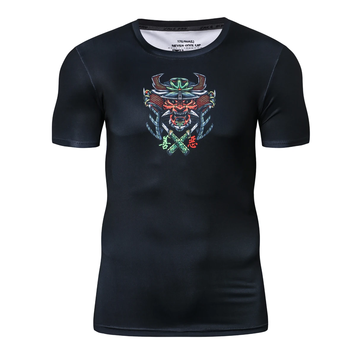 Herren Kurzarm T-Shirt Kompressionsshirt Chinesischer Schriftzeichen Druck Herren Tops Sommer Atmungsaktives Laufshirt Gym Kleidung