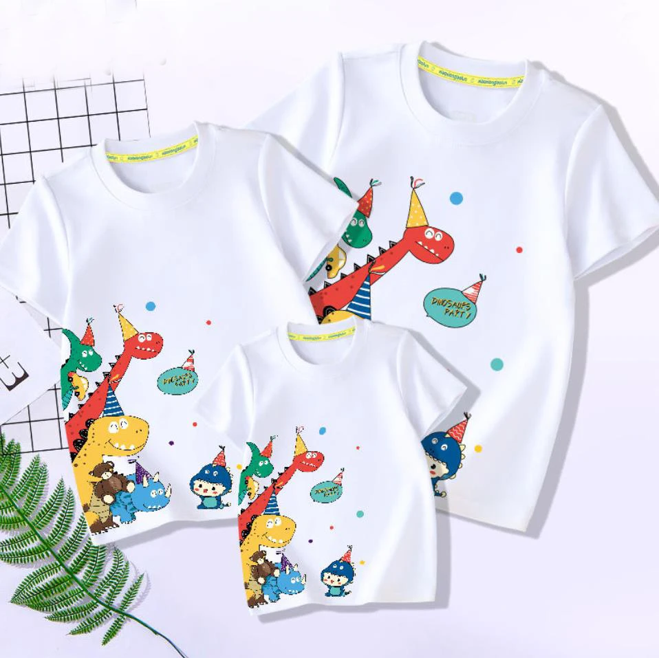 2022 Cute Animal Print Summer Family Matching Clothes Look Mother Dad Figlia Son Mommy And Me Mom Tee Shirts Family Outfits