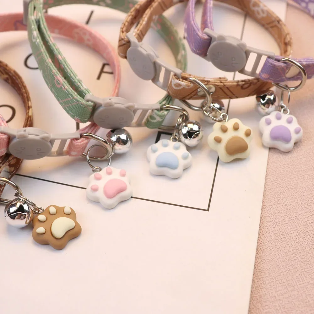 Cute Neck Pet Collar with Bell for Small Dogs Puppy Kitten Stuff Things Accessories Adjustable Footprint Cat Breakaway Collar BEST SELLERS Best Sellers In Pet Supplies