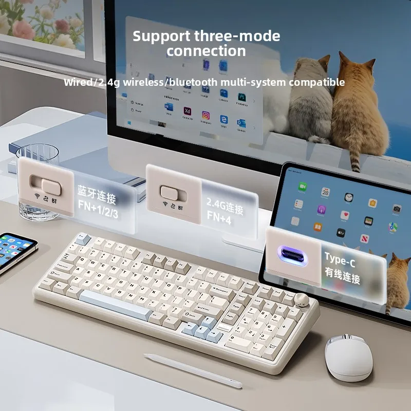 YUNZII B98PRO 기계식 키보드 블루투스 지원 QMK/VIA 가스켓 구조 및 다기능 노브가 있는 Mac용 사무용 키보드