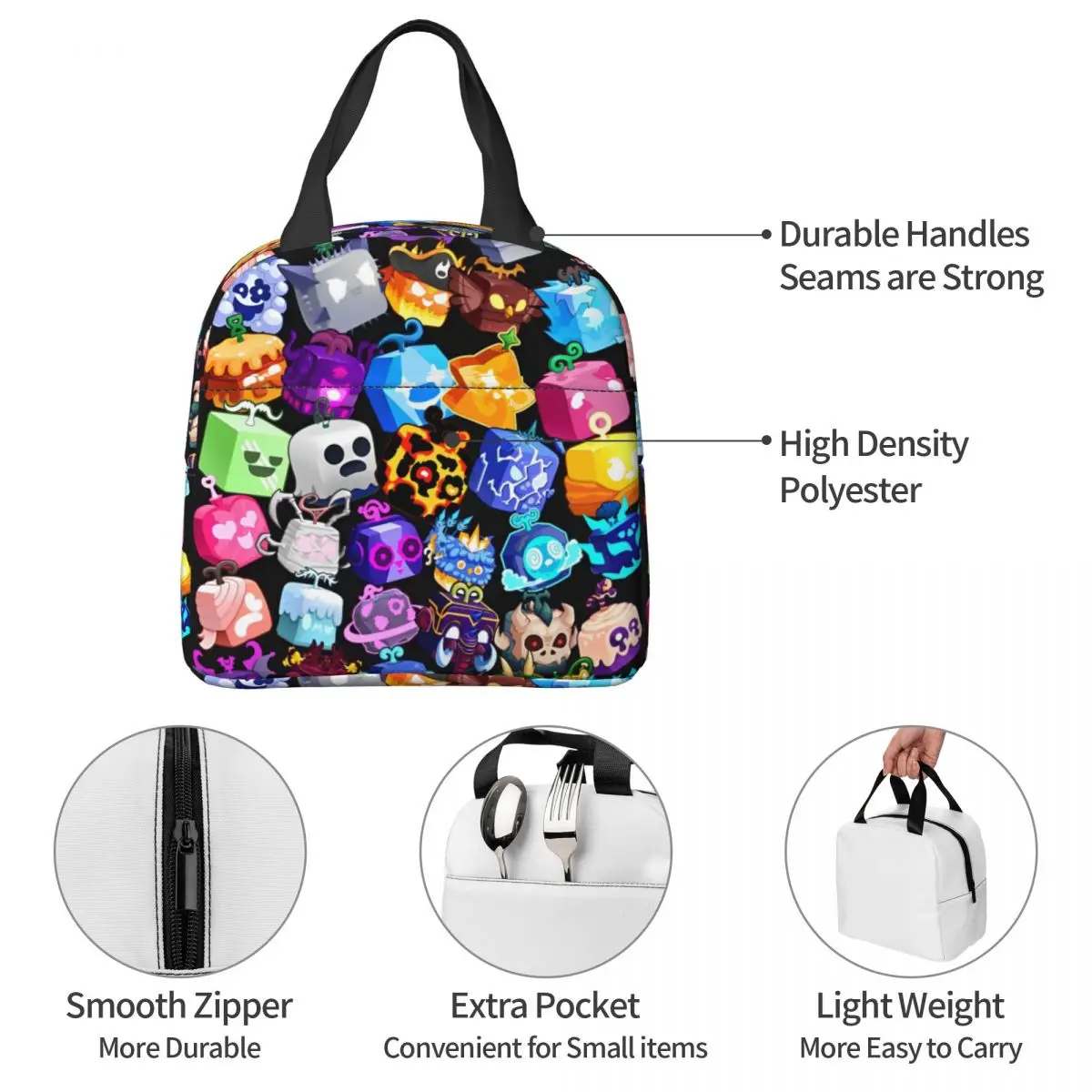Blox Fruits Gaming Game Insulated Lunch Bag Thermal Bag Reusable Robloxx High Capacity Tote Lunch Box Food Storage Bags Office