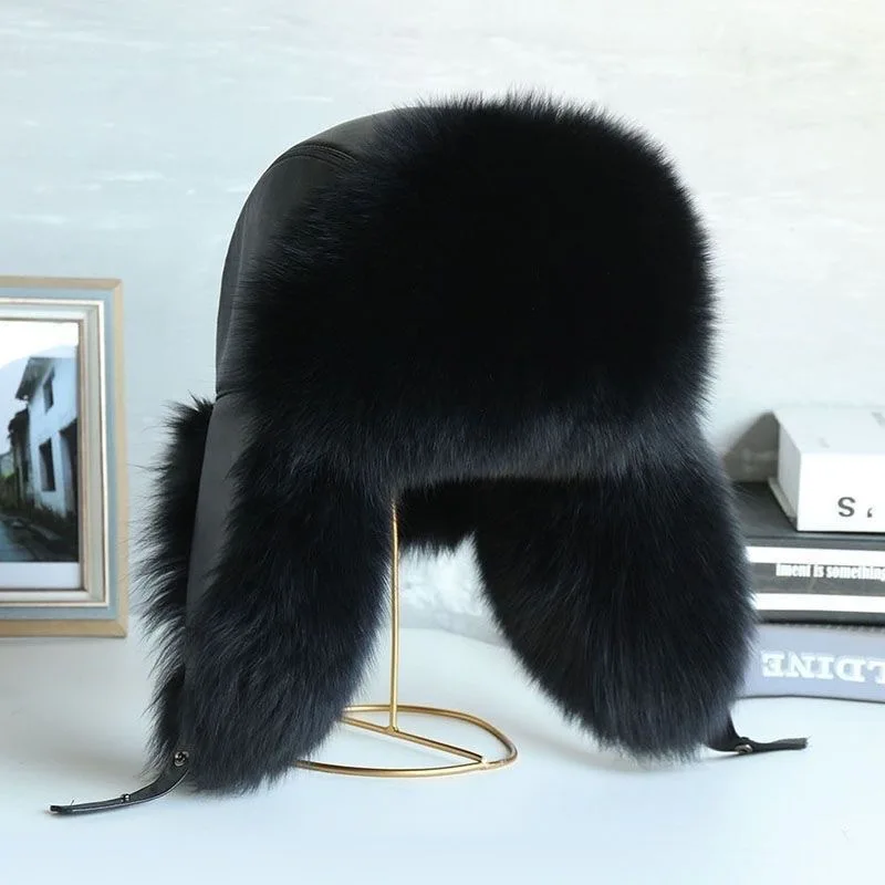 Man Thickened Faux Fur Hat Winter Furry Ear Protection Cap Aviator Hat Outdoor Trapper Hunter Cap Plush Earwarmer Bomber hats winter hat,earflap hat,faux fur hat