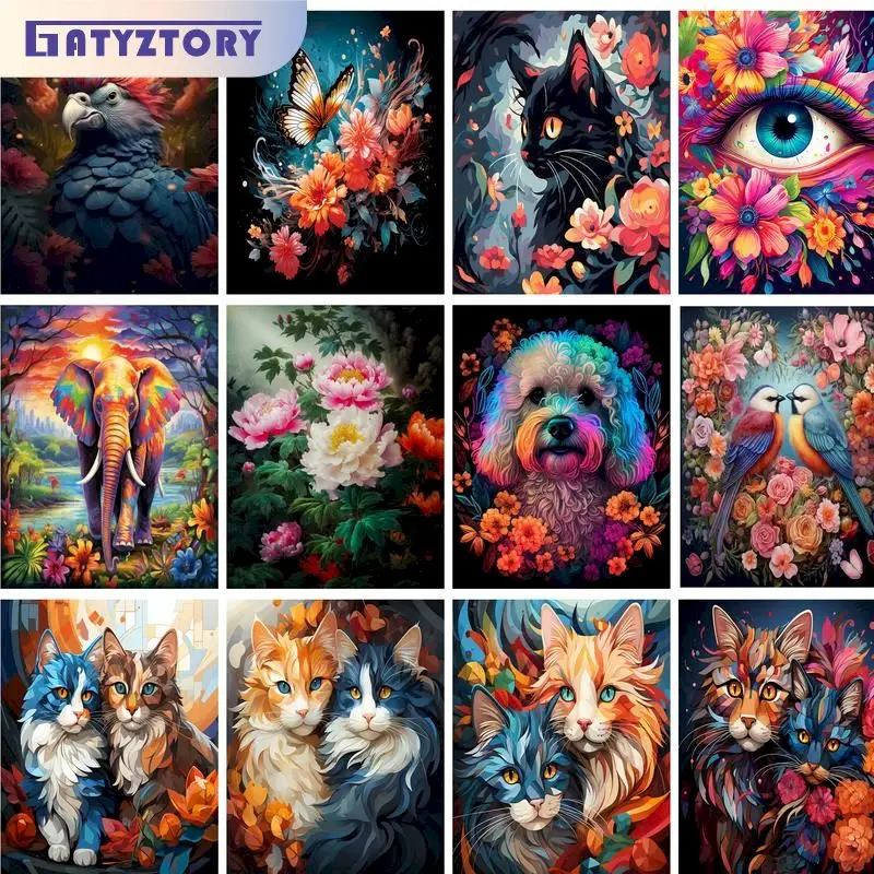 

GATYZTORY 60x75cm Paint By Numbers For Adults Colorful Animals Canvas Painting Handpainted Kit Colour By Numbers For Wall Decor