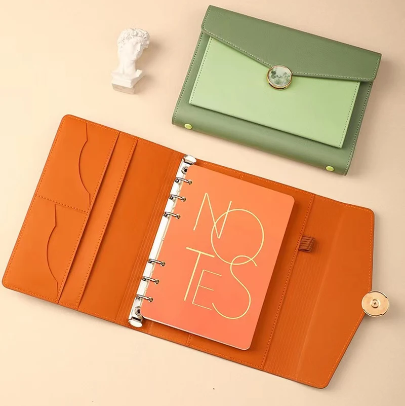 Leather Loose Leaf Binder Notebook Planejador Organizador Diário Agenda Papelaria de Escritório Removível Carry-on a5 a6 pu - Imagem 6
