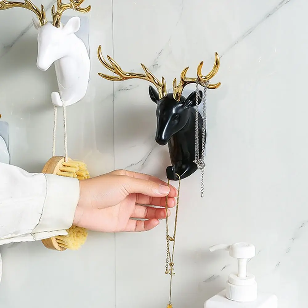 New ABS Deer Head Hanging Hook Animal Wall-Mounted Deer Antler Decoration Hook No-mark Installation Hat Key Hanger