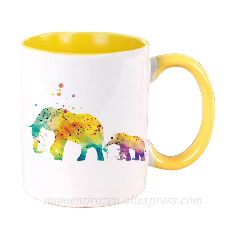 

Watercolor Mom&Kid Elephant Cups Home Family Caffeine Cocoa Coffee Mugs Tea Mugen Friend Gifts Tableware Coffeeware Drinkware