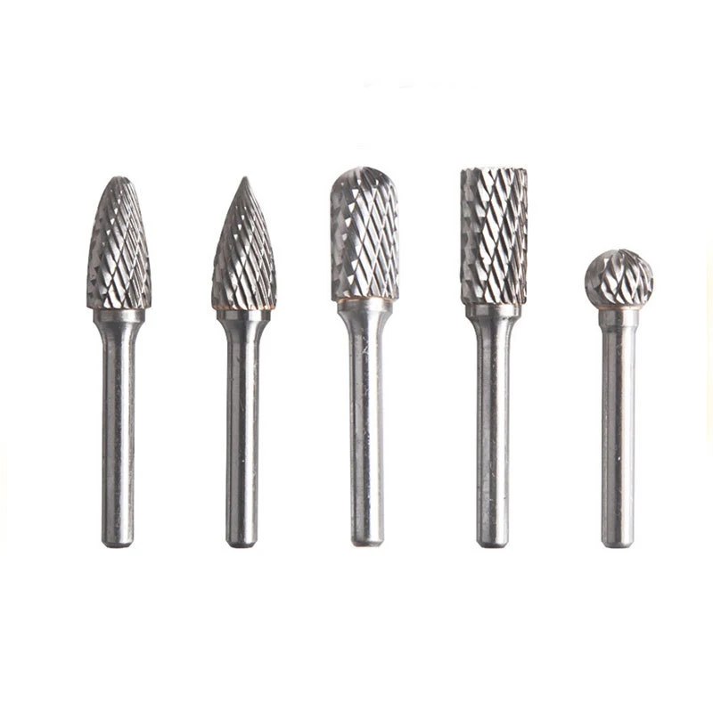 5pcs Tungsten Steel Grinding Head Double Groove Rotary File Grinding Head 6*10mm Hard Alloy Rotary File Milling Cutter Hand Tool