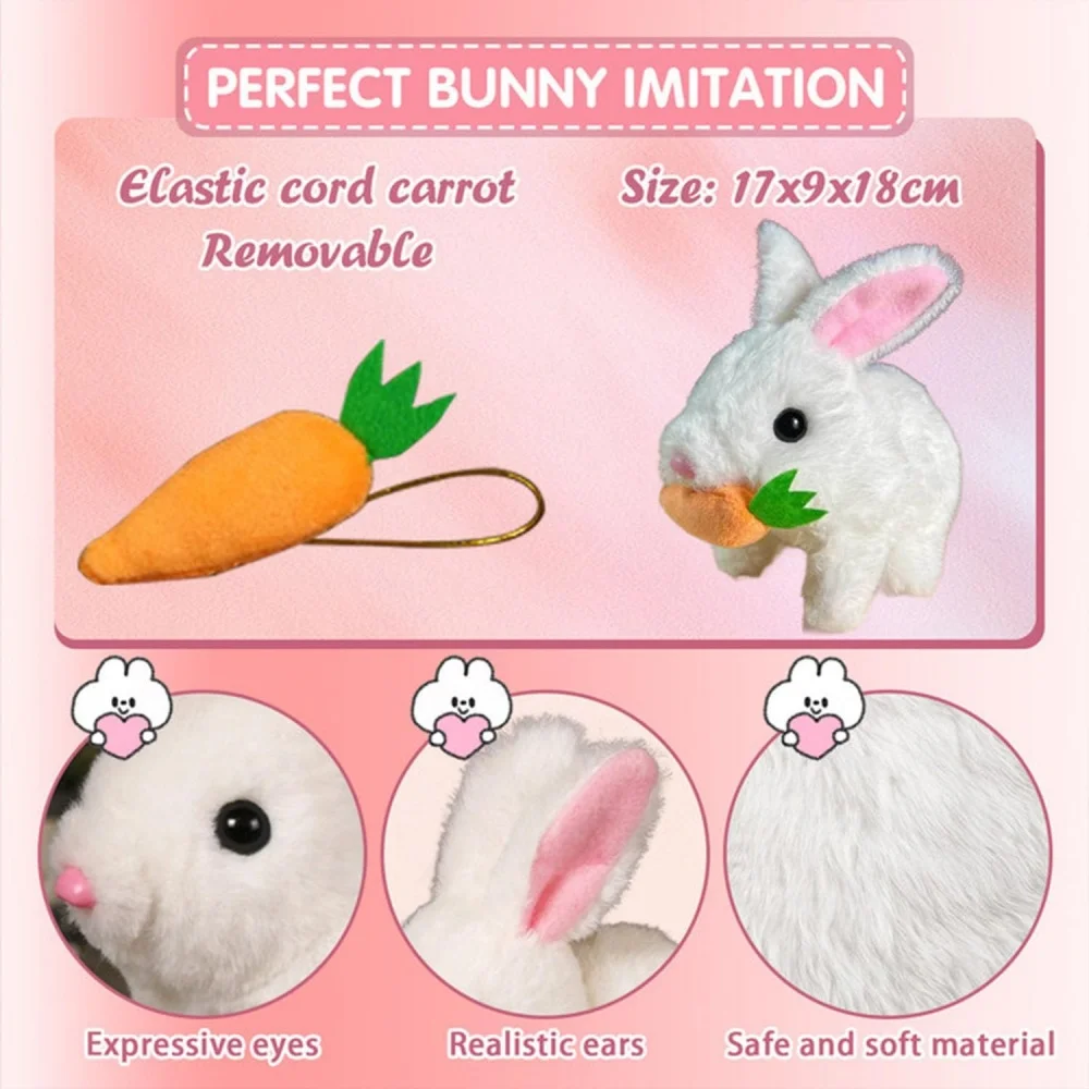 Interactive Hopping Bunny Toy-Electronic Rabbit Plush with Music Jumping Twitching Shaking Ears Perfect Easter Gift for Kids plush toys electronic pet rabbit toy electric interactive toy