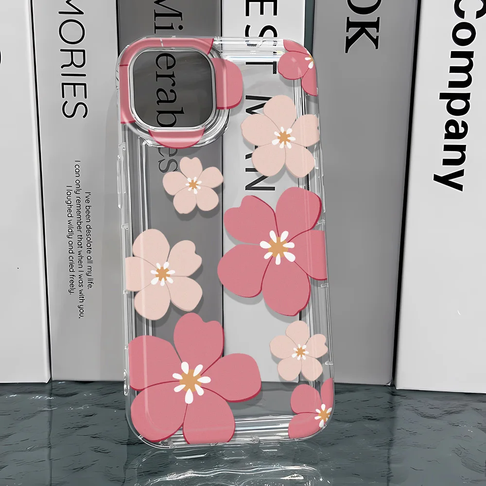 Pink Flower Shockproof Transparent Soft TPU Phone Case