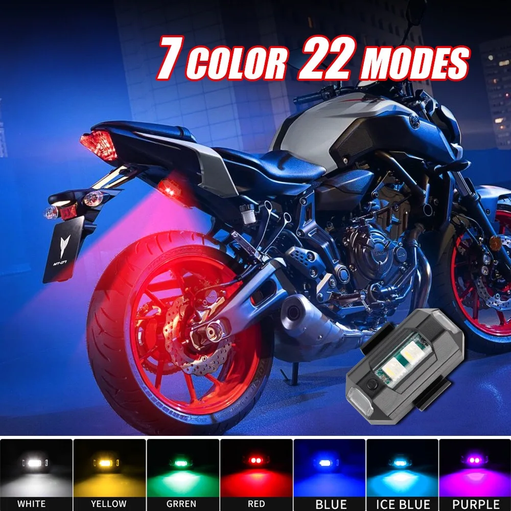 Luz estroboscópica para motocicleta, luz LED anticolisión para bicicleta, avión, vuelo nocturno, intermitente, señal de advertencia, 7 colores, Mini USB