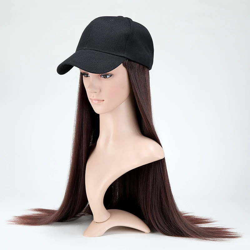 Meetlife Baseball Cap With Long Extension Wig Detachable Synthetic Hair Long Straight Hair Travel Beach Baseball Hat cheap baseball caps