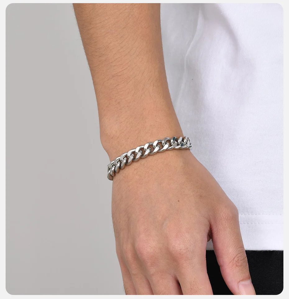 Vnox 7/9 mm kubanische Kettenarmbänder für Männer und Frauen, wasserdichtes Edelstahl-Gliederkettenarmband, 19/21 cm Länge, klassischer Schmuck – Detail 3
