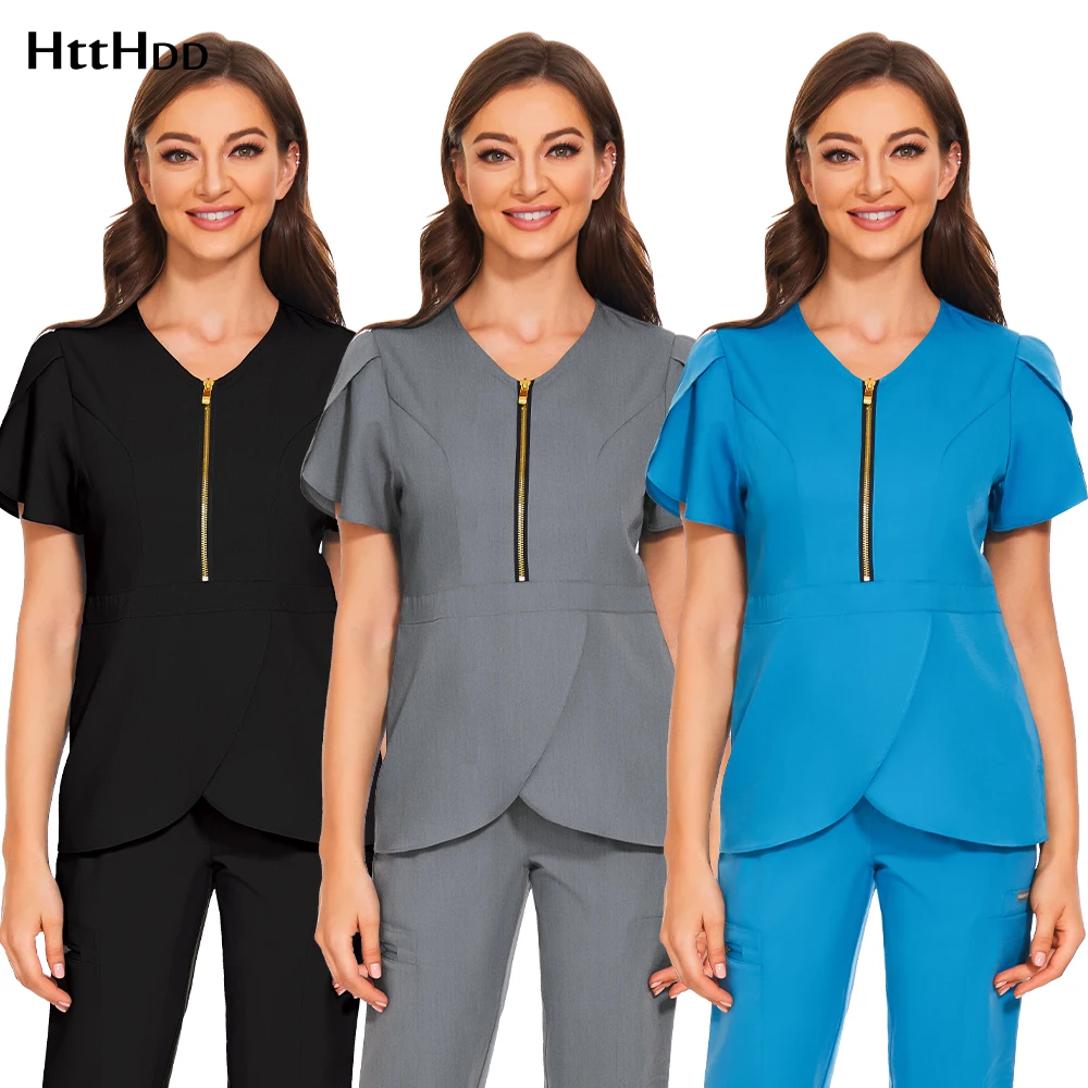 Women's New Suit Petal Sleeve Workwear Pet Shop Beauty Institution Nursing Scrub Workwear Slim Stretch Breathable Nurse Uniform