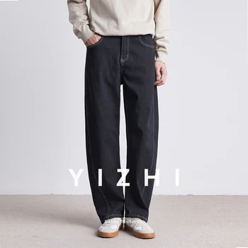 Jeans denim retrò moda uomo primavera autunno nuovi pantaloni dritti multitasche larghi casual a vita media jeans da uomo 1